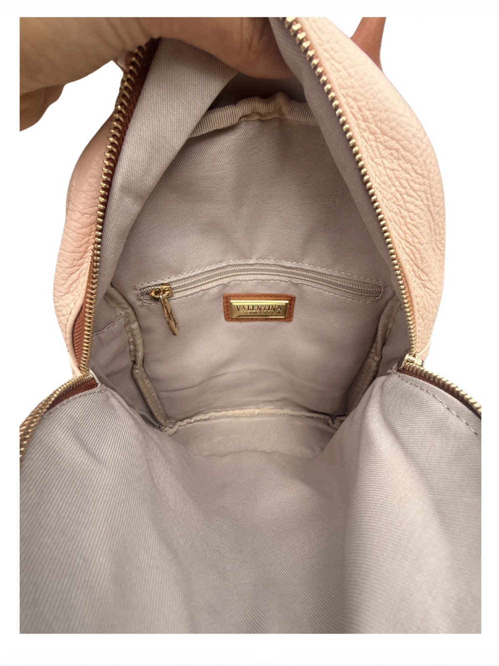 Valentina Pebbled Leather Crossbody Bag in Blush Pink with Gold Hardware